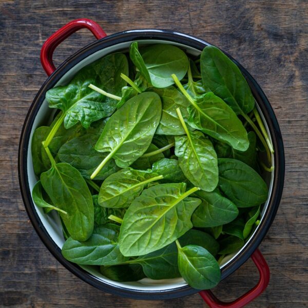 fresh baby spinach leaves bowl rustic wooden table copy space 127032 2268