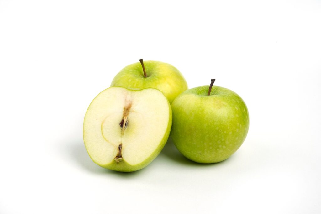 three fresh whole sliced apples white background 114579 55617